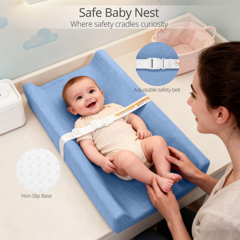JVEOO Muslin Baby Changing Pad, 2 Pack Muslin Soft Cotton Covers & Waterproof Lining Foam Diaper Changing Table Pad 32" x 16.6" Mat for Dressers - Image 3